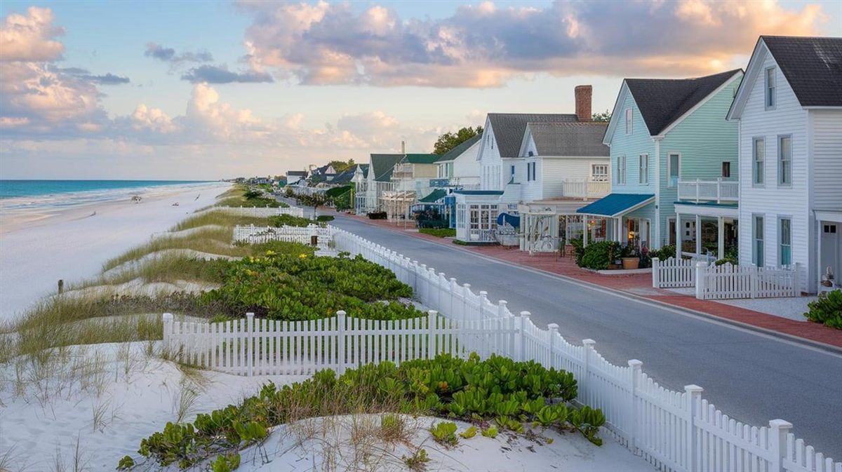 White sand dunes and beach cottages along 30A