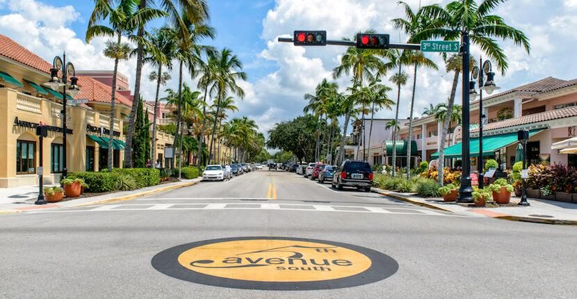 Palm-lined Fifth Avenue South in Naples, Florida
